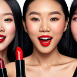 ** A diverse group of people happily using a new line of red lipsticks with shades that complement Asian skin tones. Focus on showcasing the beauty and suitability of the colors.

**